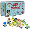 D.A.Y. Republic 160 biglie assortite in scatola latta 3 misure - design divertente e retro, occhi di gatto tradizionali, gioco interno ed esterno, biglie di vetro