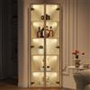 boorbin Vetrina LED in vetro temperato 62x35x160 cm - Esterno in rovere, barra luminosa integrata, armadio antipolvere in vetro temperato, vetrina angolare con porta,per collezioni, libreria (Bianco)