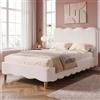 Merax Letto imbottito 90 x 200 cm, letto singolo con rete a doghe e testiera imbottita, tessuto bouclé, gambe in legno massiccio, spazio sotto il letto, bianco