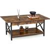 COSTWAY Tavolino da Salotto 2 Livelli, Tavolino da Caffè Industriale con Struttura in Metallo a Forma di X, Tavolino Rettangolare per Soggiorno, Studio e Ufficio, 60 x 110 x 48 cm (Marrone)