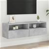 HaoChrymec Mobile TV da Parete in Legno con Ripiani e Anta, Soluzione Contenitiva Sospesa per Soggiorno, adatto a Salotto e Ingresso, Grigio Cemento, 100x30x30 cm