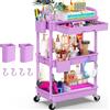 Yeabett Carrello portaoggetti a 3 livelli con cassetto, carrello degli attrezzi con ripiano in plastica e ruote bloccabili, carrello multiuso per cucina, bagno, ufficio, soggiorno, viola