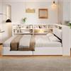 Lcoho Divano letto, 140 x 200 cm, stoccaggio idraulico, presa, elemento armadio laterale montabile a sinistra/destra, con porta USB, con barra luminosa a LED, senza materasso, velluto, bianco crema