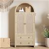 AilZylphera Mobiletto alto in vimini, stile vintage, 180 cm, con 2 cassetti, in rovere | Scaffale ad arco e libreria, vetrina per soggiorno e corridoio, elegante tavolo consolle con cassetti e vano portaoggetti