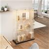 YLSZHY Vetrina in vetro con 2 ante e illuminazione a LED, vetrina da collezione bloccabile a 3 livelli, libreria indipendente per soggiorno camera da letto (3 livelli 2 porte LED-A, nero)