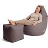 Avalon - Puff Poltrona Sacco Grande con Poggiapiedi Jive Deluxe Sfoderabile, Pouf di Qualità Sartoriale, Bean Bag per Sedersi Ergonomico, Tessuto Antistrappo Impermeabile, Made in IT (Tortora)