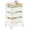 KINGBOARD Carrello portaoggetti con 3 cassetti su ruote, in plastica, per riporre oggetti artigianali e sotto la scrivania, organizer per camera da letto, ufficio, bianco