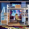 Kebnor Letto a soppalco in metallo con scrivania, ripiani portaoggetti, asta appendiabiti, illuminazione a LED e presa di corrente, letto a castello multifunzionale ideale per uffici (senza materasso