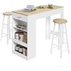 WOLTU Set Tavolo da Bar e 2 Sgabelli, Tavolo Alto con Cassetto e 3 Ripiani, Sgabelli con Poggiapiedi, Legno e Struttura in Acciaio(Bianco+Rovere Chiaro, 120 x 50 x 90 cm/φ30 x 71 cm)