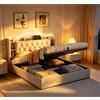 QMTXBYJ Letto Matrimoniale Imbottito 140 x 190 cm,Letti Idraulico con Illuminazione a LED,Letti per Ragazzi con 2 USB e Ricarica Wireless, Letto 140 x 190 cm con Testiera e Rete a Doghe,Velluto