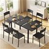 Xbro Set Tavolo e Sedie 6 Posti Allungabile, Tavolo da Pranzo con 6 Sedie, Salvaspazio, Struttura in Metallo Stabile, Facile da Montare, Cucina Soggiorno 110-140 cm