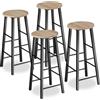 tectake® Set di 4 Sgabelli da Bar, Stile Industriale, Legno e Acciaio | Pannelli Truciolari, Piedini in Plastica Regolabili in Altezza, Poggiapiedi, Altezza Seduta 72,5 cm, Legno Industriale Chiaro