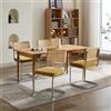 FINTHOMING Set di 4 Sedie da Pranzo, Sedie da Pranzo con Cuscino in Velluto con Schienale in Canna Naturale e Base in Cromo in Acciaio Inossidabile, Sedie da Cucina Imbottite in Rattan