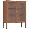 Brigros - Vetrinetta Metallica 2 Ante con Ripiani Regolabili in Acciaio e Ante in Policarbonato, Credenza Soggiorno Moderna 80x38x100 cm Mattone