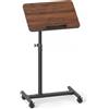COSTWAY Tavolino a Forma di C, Altezza Regolabile 69-112 cm, Noce | Tavolino da Divano con Piano Girevole a 360° e Inclinabile, Fermo Anti-Caduta, Ruote Bloccabili, per Soggiorno Camera Studio
