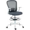 HOMCOM Sedia da ufficio ergonomica con poggiapiedi regolabile, grigio | Braccioli ribaltabili, sedia da disegno con schienale a rete, altezza regolabile, braccioli alti, rotazione 360°
