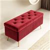 FBNMG Cassapanca in Velluto, Panca Contenitore Imbottito in Spugna, Poggiapiedi in Legno Massello, Panca Scarpiera per Soggiorno Camera da Letto Spogliatoio Ingresso(Width 47.2in/120cm, Wine Red)