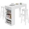 WOLTU Set Tavolo da Bar e 2 Sgabelli, Tavolo Alto con Cassetto e 3 Ripiani, Sgabelli con Poggiapiedi, Legno e Struttura in Acciaio (Bianco, 120 x 50 x 90 cm/φ30 x 71 cm)