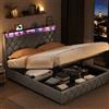 KOOPMAD Letto imbottito da 140 x 200 cm, con LED e USB, grigio scuro, letto da 140 x 200 cm, con cassetto, in velluto, con vano portaoggetti, letto matrimoniale con rete a doghe, letto idraulico