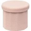 PINPLUS Pouf Contenitore Pieghevole, Sgabello Rotondo con Rivestimento Morbido, Puff Poggiapiedi Per Toeletta, Camera da Letto e Soggiorno, 38x38x33.5cm, Rosa