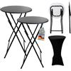 CHEFGASTRO set di 2 tavoli da bar con coperture pieghevoli rotondi HxØ 110x60cm da bistrot acciaio per interni ed esterni pannello MDF con rivestimento in PVC Nero