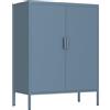 Brigros - Credenza Metallo 2 Ante 80x38x100 cm con 3 Ripiani, Mobile Dispensa Moderna Salvaspazio Stile Industriale per Cucina, Soggiorno, Ingresso Linea Pop, Colore Ceruleo
