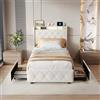 KRYZOR Letto singolo imbottito 90 x 200 con LED e USB, letto singolo con 2 cassetti, testiera imbottita, multifunzionale letti per adolescenti, rete a doghe in legno, velluto (Beige-C)