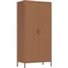 Brigros - Armadio Metallico 2 Ante Con Ripiani E Appendiabiti 80x40x170 Cm, Armadio Salvaspazio Multiuso Per Camera Da Letto, Cameretta E Mansarda, Guardaroba Moderno In Metallo Colorato (Mattone)