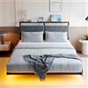 HOJINLINERO Struttura letto matrimoniale con contenitore, struttura letto galleggiante matrimoniale con luci LED, testiera ergonomica con ricarica USB, doghe in metallo silenziose | Design moderno per
