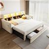 Wiuzo Divano letto imbottito estraibile 90/180 x 190 cm, testiera con scomparti integrati, striscia luminosa a LED e prese di ricarica, con due cassetti e rete a doghe (beige)