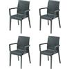 HOUSE COLLECTION, SEDIE DAFNE CON BRACCIOLI, IN POLIPROPILENE, LINEA RATTAN, ANTRACITE (ARE056x4
