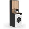 IDMarket - Piano lavabiancheria WALLIS con armadio nero e legno effetto faggio