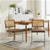 FINTHOMING Set di 2 Sedie da Pranzo, Sedie da Pranzo con Cuscino in Lino con Schienale in Canna Naturale e Base in Cromo in Acciaio Inossidabile, Sedie da Cucina Imbottite in Rattan