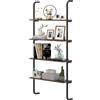 HOMASIS Scaffale a Scala a 4 Livelli, Libreria da Parete in Legno con Struttura in Metallo, Libreria Salvaspazio e Aperto per Ufficio, Soggiorno, Cucina, Camera da Letto, 70 x 20,5 x 150 cm (Marrone)