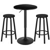 WOLTU Set Tavolo da Bar e 2 Sgabelli, Tavolo Rotondo Girevole a 360° e Regolabile in Altezza 70-91 cm, Sgabelli con Poggiapiedi, Struttura in Acciaio (Nero/Nero, 52x52x91cm/φ30x72cm)