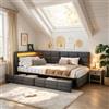 DAHUEN Divano letto imbottito, 90 x 200 cm, con LED e stazione di ricarica, letto da giorno per ragazzi con 2 cassetti, letto con vano portaoggetti, letto angolare con rete a doghe, 2 prese europee, USB e