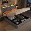 KOOPMAD Letto imbottito da 160 x 200 cm, con LED e USB, grigio scuro, 160 x 200 cm, con cassetto, in velluto, con vano portaoggetti, letto matrimoniale con rete a doghe, letto idraulico, senza