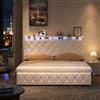 KOOPMAD Letto imbottito, 160 x 200 cm, con LED e USB, bianco, 160 x 200 cm, con cassetto, in velluto, con vano portaoggetti, letto matrimoniale con rete a doghe, letto idraulico, senza materasso