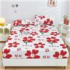 Odot Lenzuolo Elasticizzato con Angoli, Lenzuolo Coprimaterasso Traspirante Confortevole Morbido Lenzuola sotto Microfibra profondità 25cm per Singolo Matrimoniale (120x200cm,Fiori Rossi A)