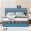 FOERPL Letto Matrimoniale 140x200 cm Imbottito con 4 cassetti, Tessuto Lino | Struttura Letto 140x200 rete a doghe,Testiera regolabile in altezza,illuminazione LED, porte USB e Tipo C, Senza Materasso