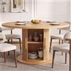 APICIZON Tavolo da pranzo rotondo, 120 cm, tavolo da cucina per 4-6 persone | Tavolo da pranzo rotondo con vano portaoggetti, in legno, effetto lamelle verticali, colore naturale