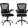 Flysky Sedia da ufficio Set da 2, ergonomica, braccioli regolabili, Nero | Portata fino a 150 kg, seduta imbottita, ideale come sedia da scrivania per casa e cameretta