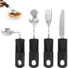 Pizsieat 4 Pezzi Posate Parkinson con Utensili Adattivi con Manico Spesso, Set di Posate Piegabili con Presa Facile per Disabili, Pazienti di Parkinson, Artrite Anziani (Nero)