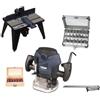 FERM Set Fresatrice Completo 1300W PRM1015 con Tavolo da Fresatura PRA1011 e Set Frese 20 pz PRA1008 - Velocità Variabile, Fresatura di Precisione per Legno