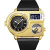 JewelryWe Orologio da Polso Grande Punky Militare Sport per Uomo, Dual Time,Orologio Digitale,Mappa Mondiale, Cinturino in Pelle Retro Vintage Gotico Quadrantini