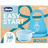 Chicco Set Pappa Silicone Easy Start, Set Pappa Bambino Antiscivolo, Senza BPA, Set Svezzamento 3 Pezzi Composto Da Bavaglino Rigido Easy Roll, Ciotola Easy Con Ventosa e Cucchiaino, 6M+, Azzurro