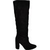 Malu Shoes Stivale Donna Alto Rigido in camoscio Nero Tacco Largo Liscio Linea Basic a Punta Moda Altezza Ginocchio Zip