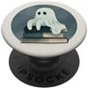 Little Boo Studio Fantasma con un Book Stack Kawaii per gli amanti di Halloween PopSockets PopGrip Adesivo