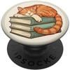One More Chapter Studio Cream Cat Addormentato su Book Stack per gli amanti dei libri PopSockets PopGrip Adesivo