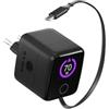 ICY BOX Caricatore GaN, 70 W, USB-C, 3 porte, display TFT, IB-PS701 | Club Charger 701: GaN, 70 W, compatto 2x USB-C + 1x USB-A, cavo C integrato Display TFT 1,33: potenza e temperatura